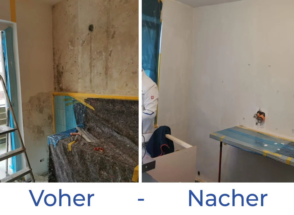 Schimmel an der Wand voher nacher